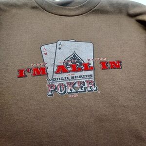 AAA Men 2XL Coffee Brown Flocked Red "I'm All In" Aces WSOP Poker T-shirt NWOT